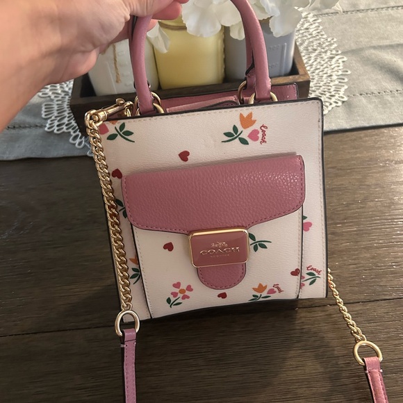 Coach Handbags - Coach Pink and Cream Mini Bag with Floral Accents